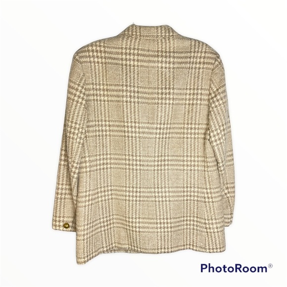 Vintage Pendleton Fuzzy Wool Tan/Cream Houndstooth Plaid Blazer size 14 - Picture 2 of 9
